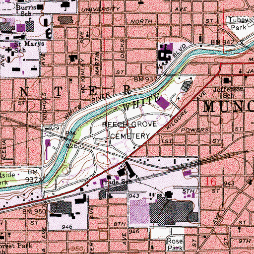 Topographic Map of Beech Grove Cemetery, IN