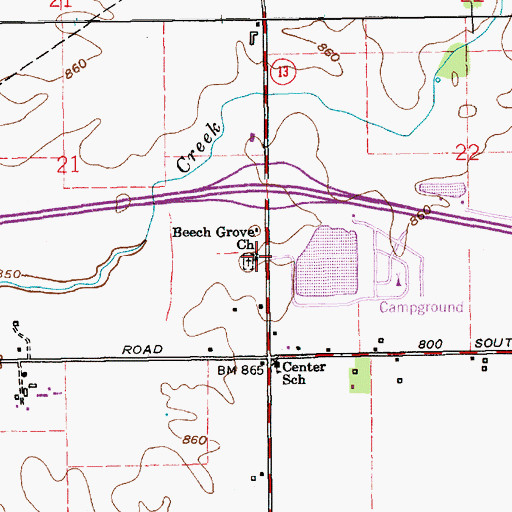 Topographic Map of Beech Grove Church, IN