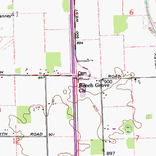 Topographic Map of Beech Grove Church, IN
