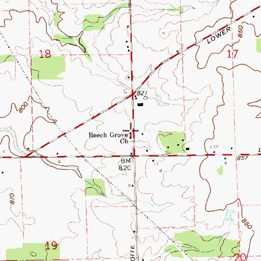 Topographic Map of Beech Grove Church, IN