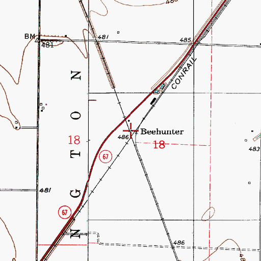 Topographic Map of Beehunter, IN