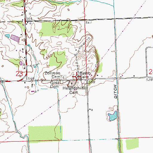 Topographic Map of Beem Heighten Hill Cemetery, IN