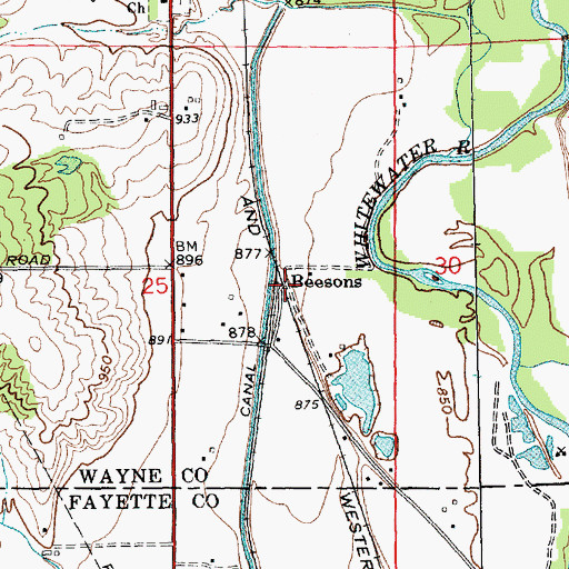 Topographic Map of Beesons, IN