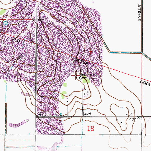 Topographic Map of Begeman Cemetery, IN
