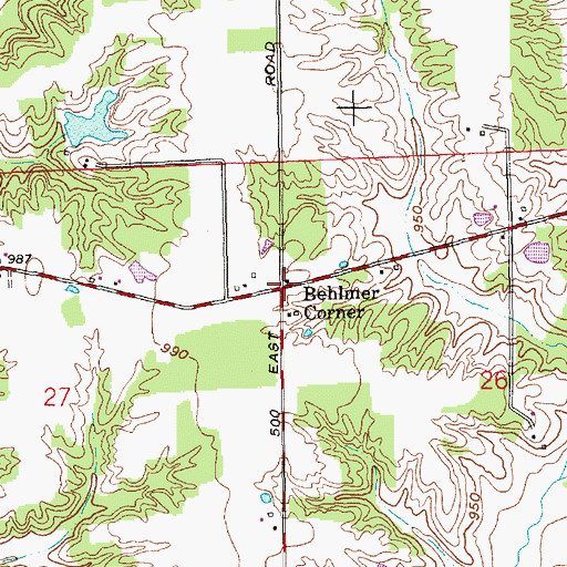 Topographic Map of Behlmer Corner, IN