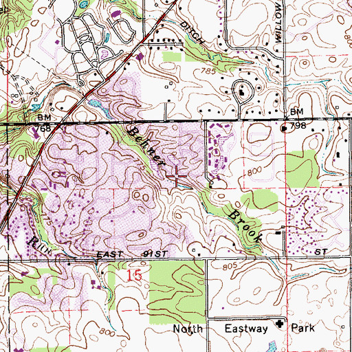 Topographic Map of Behner Brook, IN