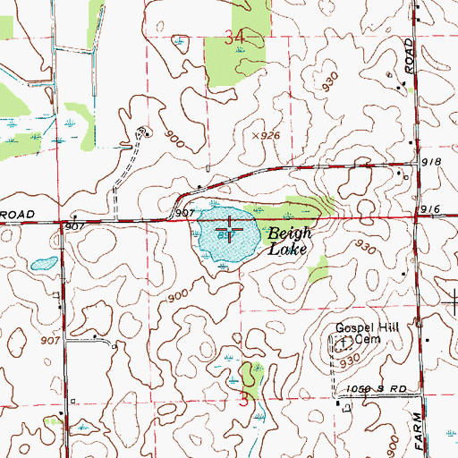 Topographic Map of Beigh Lake, IN