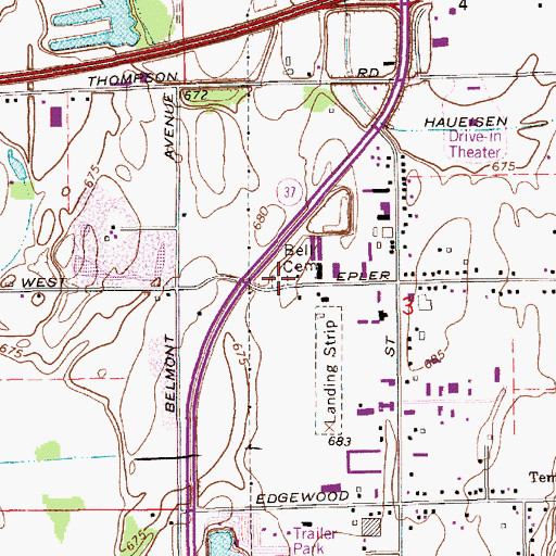 Topographic Map of Bell Cemetery, IN