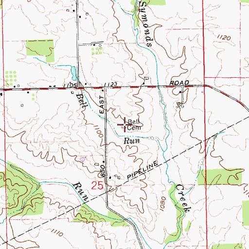 Topographic Map of Bell Cemetery, IN