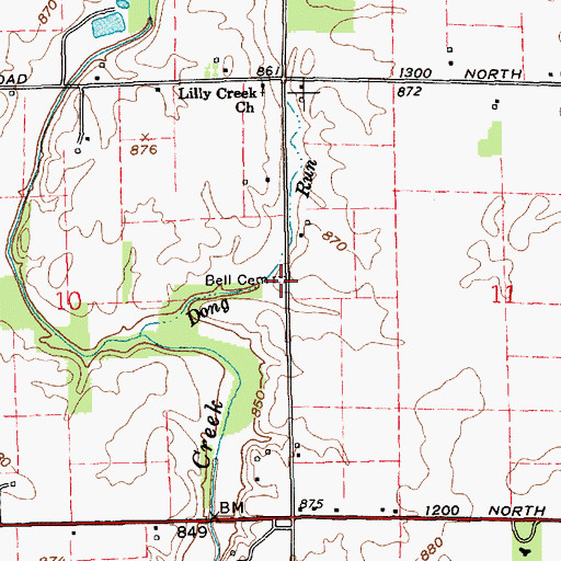 Topographic Map of Bell Cemetery, IN