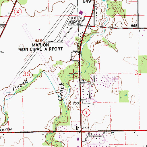 Topographic Map of Bell Creek, IN