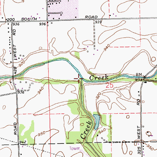 Topographic Map of Bell Creek, IN