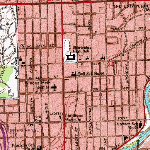 Topographic Map of William A Bell Elementary School, IN