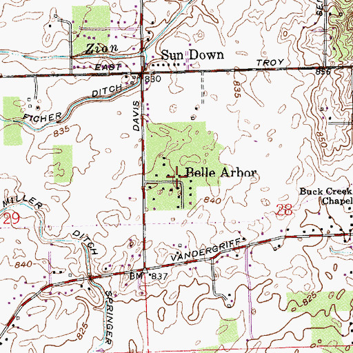 Topographic Map of Belle Arbor, IN