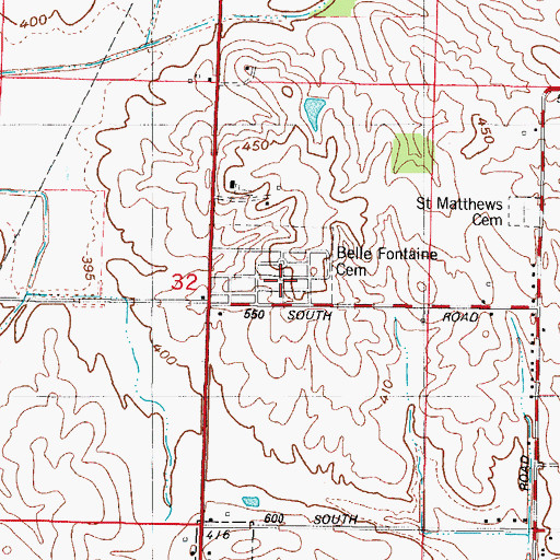 Topographic Map of Belle Fontaine Cemetery, IN