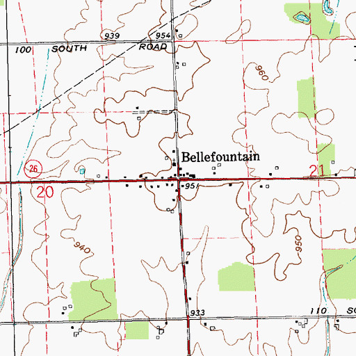 Topographic Map of Bellfountain, IN