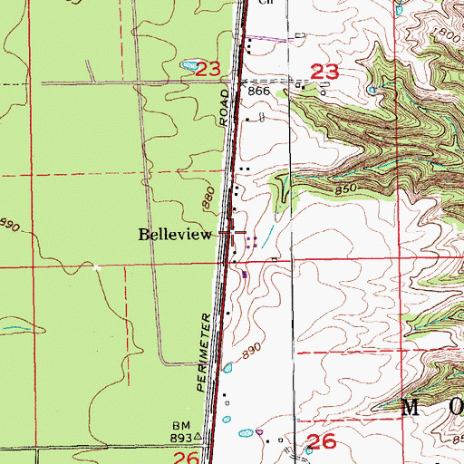 Topographic Map of Belleview, IN