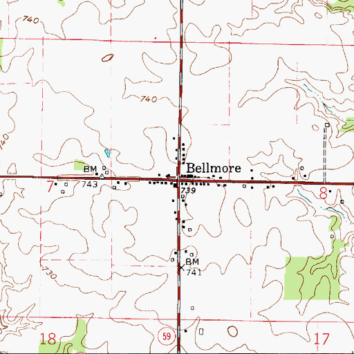 Topographic Map of Bellmore, IN