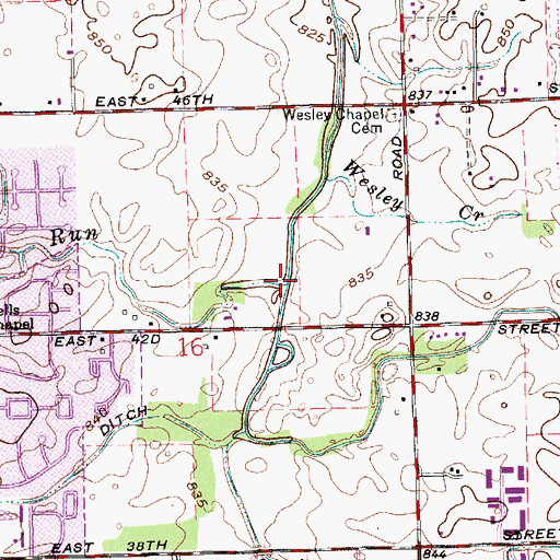 Topographic Map of Bells Run, IN