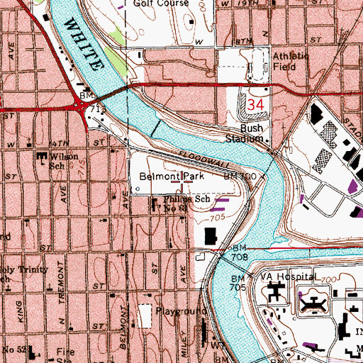 Topographic Map of Reverend Mozel Sanders Park, IN