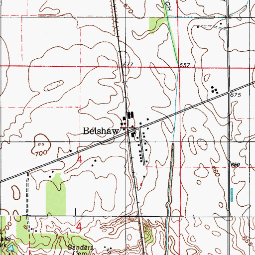 Topographic Map of Belshaw, IN