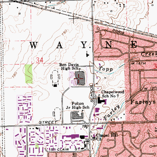 Topographic Map of Ben Davis High School, IN