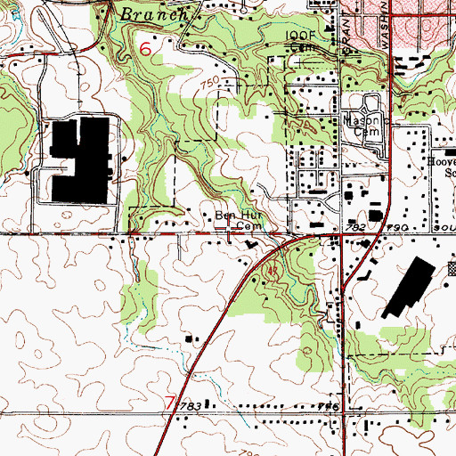 Topographic Map of Ben Hur Cemetery, IN