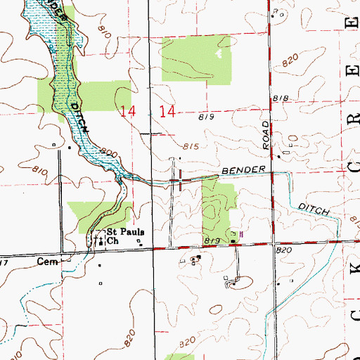 Topographic Map of Bender Ditch, IN