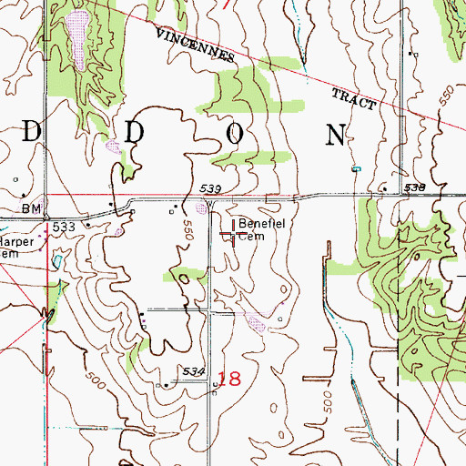 Topographic Map of Benefiel Cemetery, IN