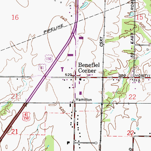 Topographic Map of Benefiel Corner, IN