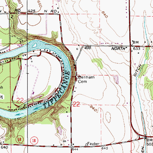 Topographic Map of Benham Cemetery, IN
