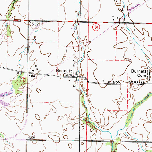 Topographic Map of Bennett Cemetery, IN