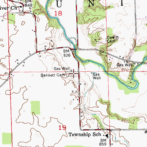 Topographic Map of Bennett Cemetery, IN