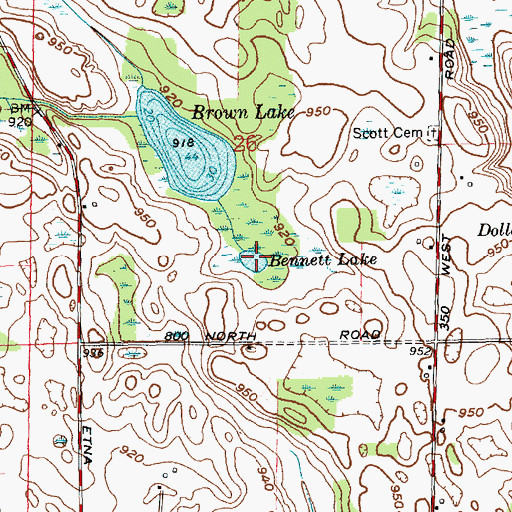 Topographic Map of Bennett Lake, IN