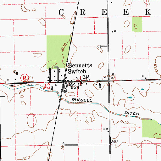 Topographic Map of Bennetts Switch, IN