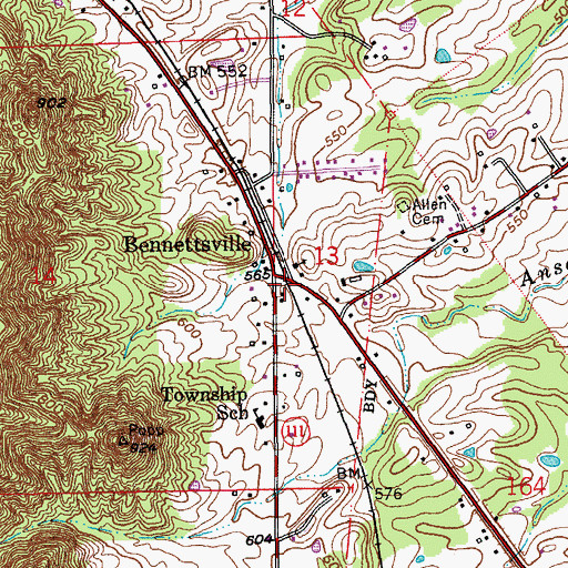 Topographic Map of Bennettsville, IN