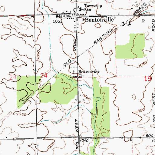 Topographic Map of Bentonville Church, IN