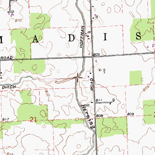 Topographic Map of Berning Drain, IN