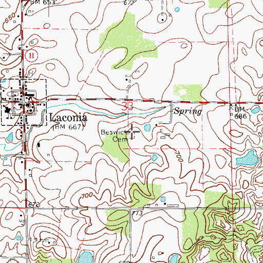 Topographic Map of Beswick Cemetery, IN