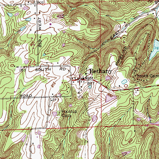 Topographic Map of Bethany, IN