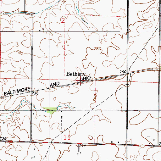 Topographic Map of Bethany, IN