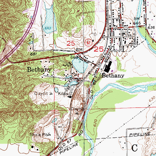 Topographic Map of Bethany, IN