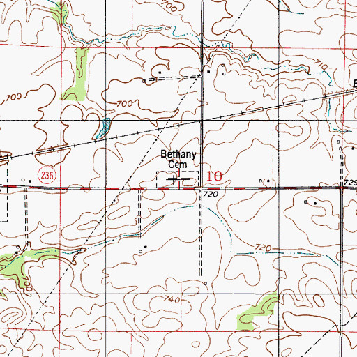 Topographic Map of Bethany Cemetery, IN