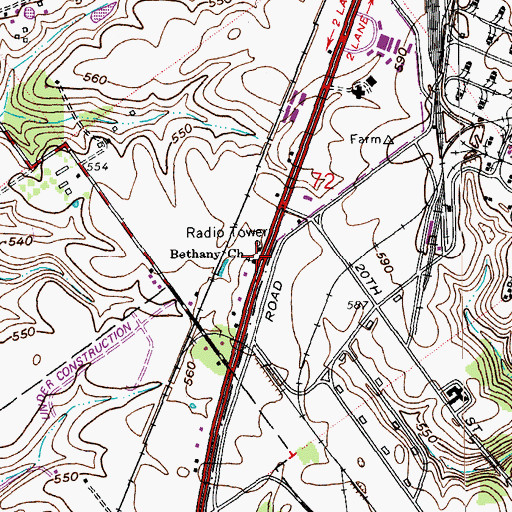 Topographic Map of Bethany Church, IN