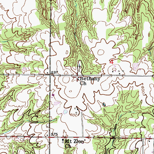 Topographic Map of Bethany Church, IN
