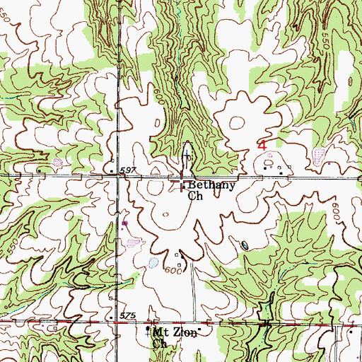 Topographic Map of Bethany Church, IN