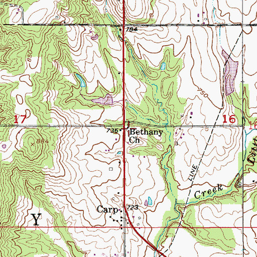 Topographic Map of Bethany Church, IN