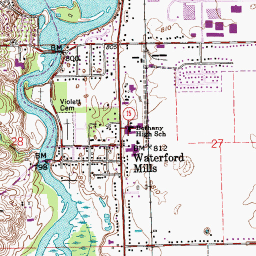 Topographic Map of Bethany High School, IN