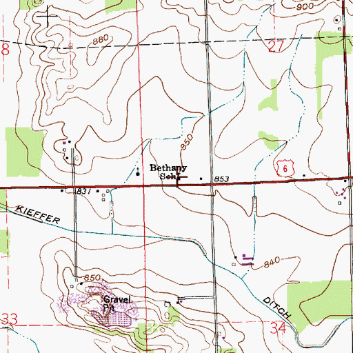 Topographic Map of Bethany School, IN