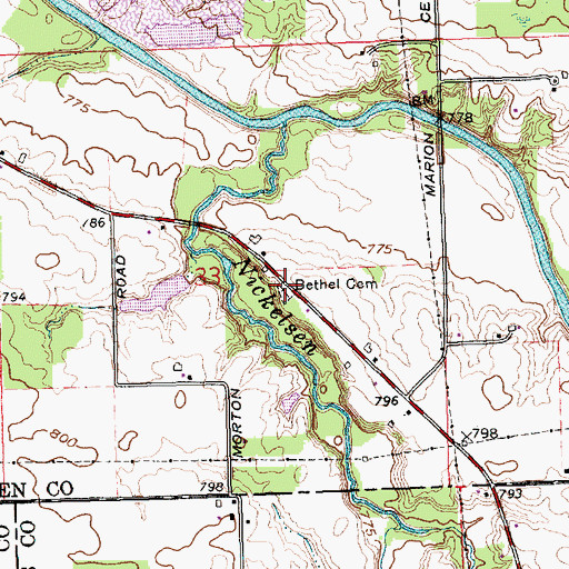 Topographic Map of Bethel Baptist Cemetery, IN